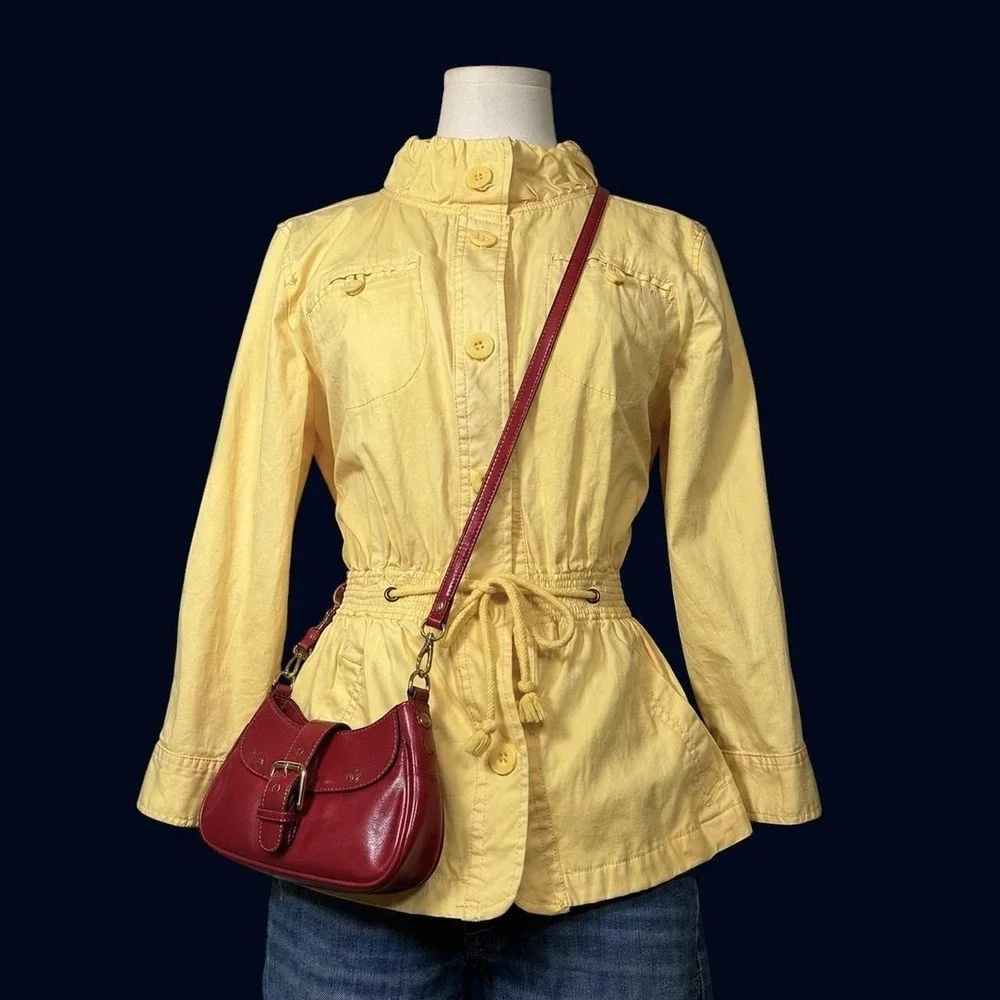 Y2K Cappagallo Yellow Lightweight Jacket Mock Neck Fitted Waist Womens 6